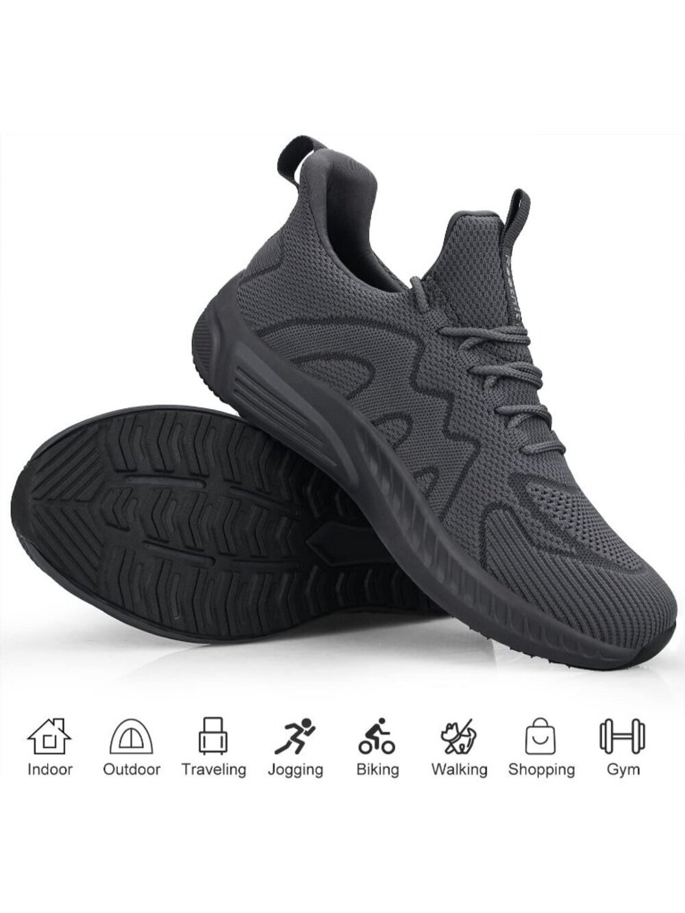Men's Dark Grey Non Slip Walking Lightweight Breathable Slip on Athletic Sneaker - Picture 6 of 6